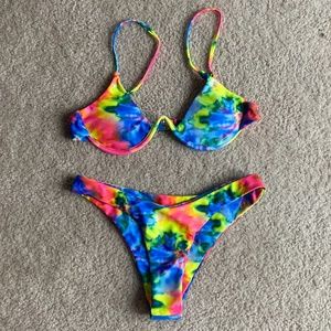 Tie Dye Underwire High Leg Bikini Swimsuit Medium